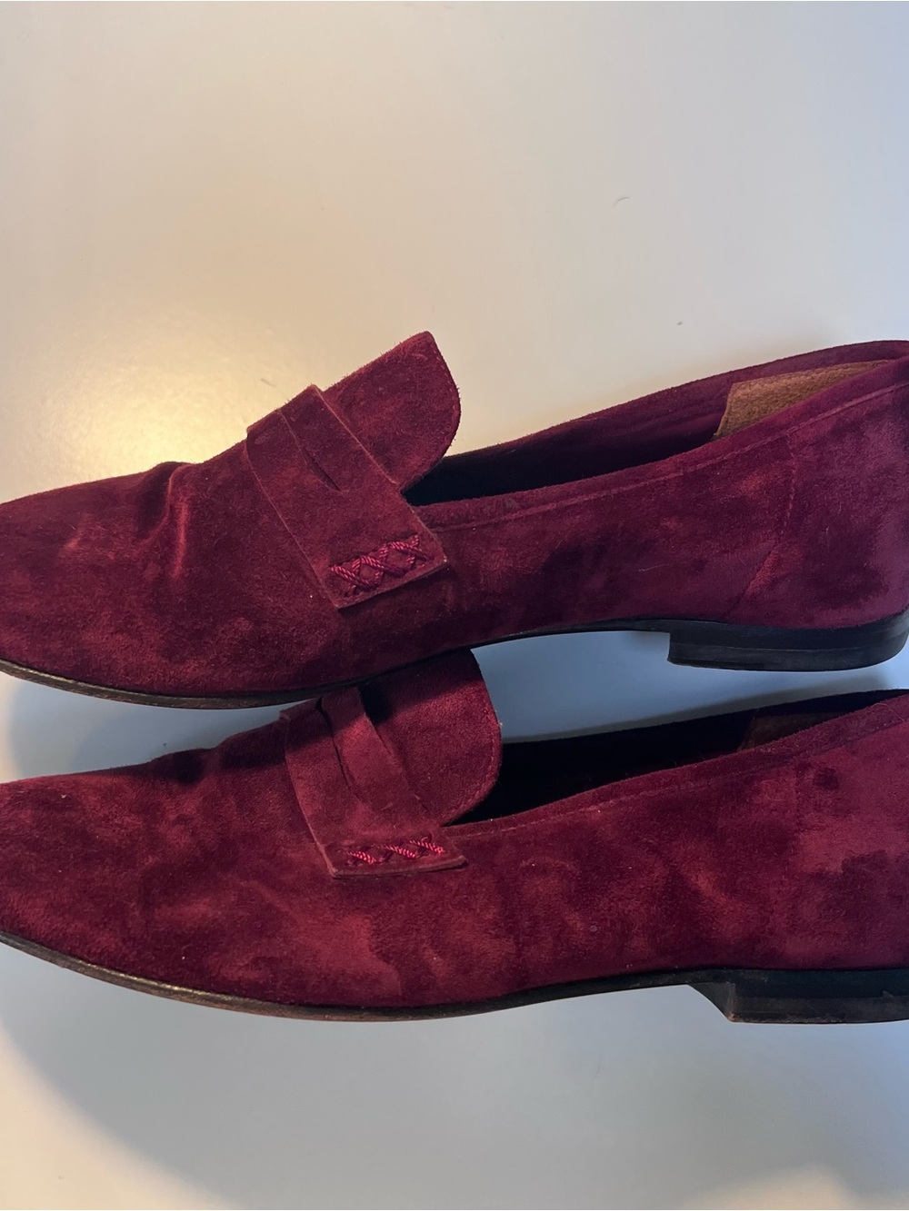 Margaux Garnet Burgundy Velvet Loafers Leather Slip On Size 36 Made In Spain